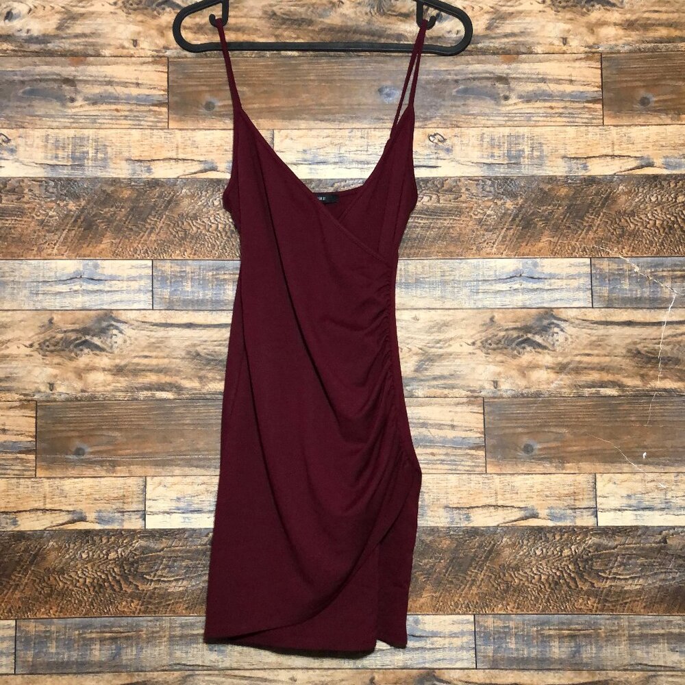 Forever 21 Burgundy Red ruched asymmetrical mini dress M medium